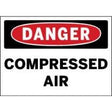 Dangerous compressed air sign with red border and black text on a white background