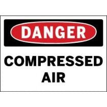 Dangerous compressed air sign with red border and black text on a white background