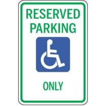 Handicap reserved parking sign with green border