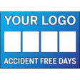 Blank sign with space for a logo and text 'ACCIDENT FREE DAYS' on a blue background