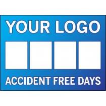 Blank sign with space for a logo and text 'ACCIDENT FREE DAYS' on a blue background