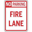 No Parking Fire Lane sign with red text on a white background