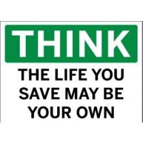 Safety sign with motivational text on a white background