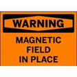 Warning sign indicating a magnetic field in place on an orange background