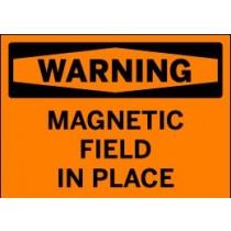 Warning sign indicating a magnetic field in place on an orange background