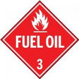 Red diamond-shaped sign with 'Fuel Oil 3' text and flame symbol on a white background