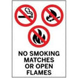 No smoking, no matches, no open flames safety sign