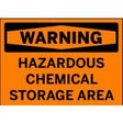Warning sign for hazardous chemical storage area on an orange background