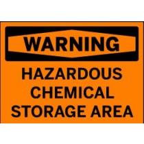 Warning sign for hazardous chemical storage area on an orange background
