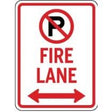 No parking fire lane sign with arrows on a white background