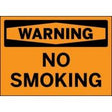 No smoking warning sign with black text on an orange background