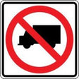 Prohibition sign with a truck symbol inside a red circle with a diagonal line through it.