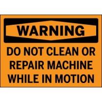 Warning sign on an orange background with black text.