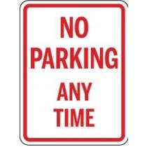 No parking any time sign with red text on a white background