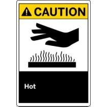 Caution sign with hand and hot surface symbol