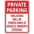 Private parking sign with red border and white background