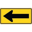 Yellow traffic sign with a black leftward arrow on a white background