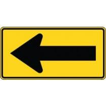 Yellow traffic sign with a black leftward arrow on a white background