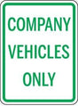Sign with 'Company Vehicles Only' text on a white background
