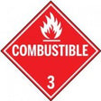 Combustible material warning sign with flame symbol on a red background