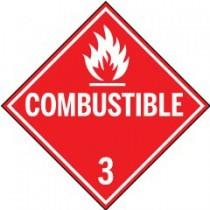 Combustible material warning sign with flame symbol on a red background