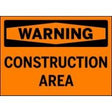 Warning sign indicating a construction area on an orange background