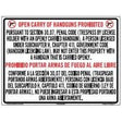 Prohibition sign for open carry of handguns on a white background