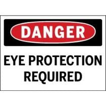 Safety sign with 'Danger: Eye Protection Required' text on a white background