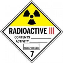 Radioactive warning sign with black symbol on a yellow background
