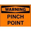 Warning sign with 'Pinch Point' text on an orange background