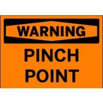 Warning sign with 'Pinch Point' text on an orange background