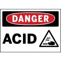 Danger Acid warning sign with a triangle icon on a white background