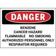 Safety sign warning about the dangers of benzene