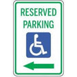 Handicap reserved parking sign with an arrow pointing left.