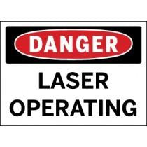 Danger laser operating sign with red border and black text