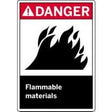 Flammable materials danger sign with flame icon and text.