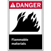Flammable materials danger sign with flame icon and text.