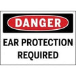 Danger sign with 'Ear Protection Required' text on a white background