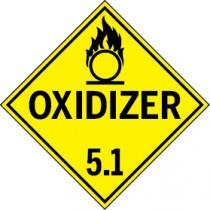 Warning sign indicating 'Oxidizer' with a flame symbol on a yellow background