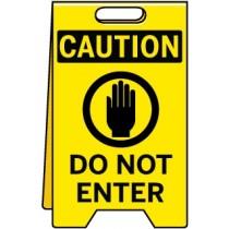 Caution sign with hand symbol and 'Do Not Enter' text on a yellow background