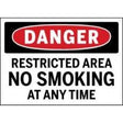 No smoking sign with 'Danger' and 'Restricted Area' text on a white background