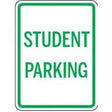 Sign with 'STUDENT PARKING' text on a white background