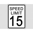Speed limit sign indicating 15 miles per hour on a white background