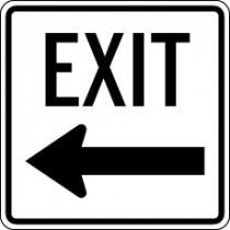 EXIT sign with an arrow pointing left on a white background