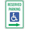 Handicap reserved parking sign with an arrow pointing right.
