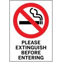 Please extinguish before entering sign with no smoking symbol