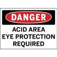 Safety sign warning of acid area requiring eye protection
