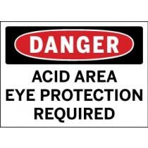 Safety sign warning of acid area requiring eye protection