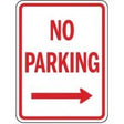 No Parking sign with an arrow pointing right on a white background