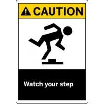 Caution sign with a symbol of a person slipping on a step.